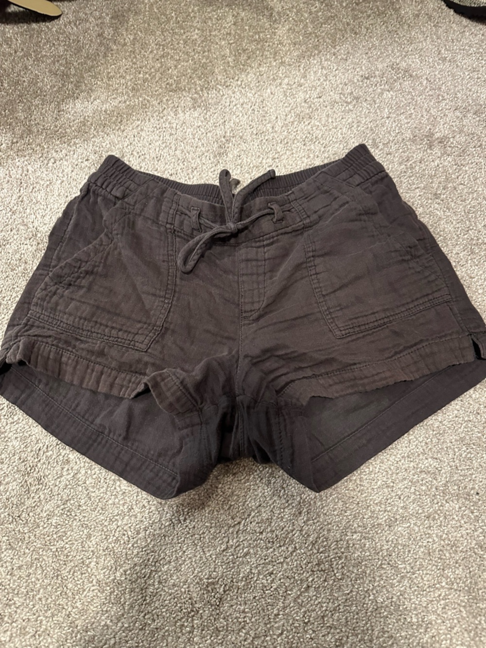 Women's Black Drawstring Linen Blend Casual Shorts